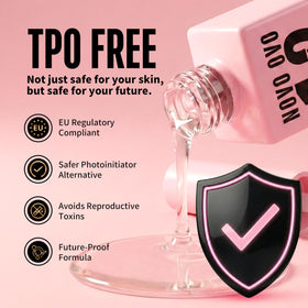 NOVO OVO cured French tip close-up with mirror shine, shows long-lasting glossy finish