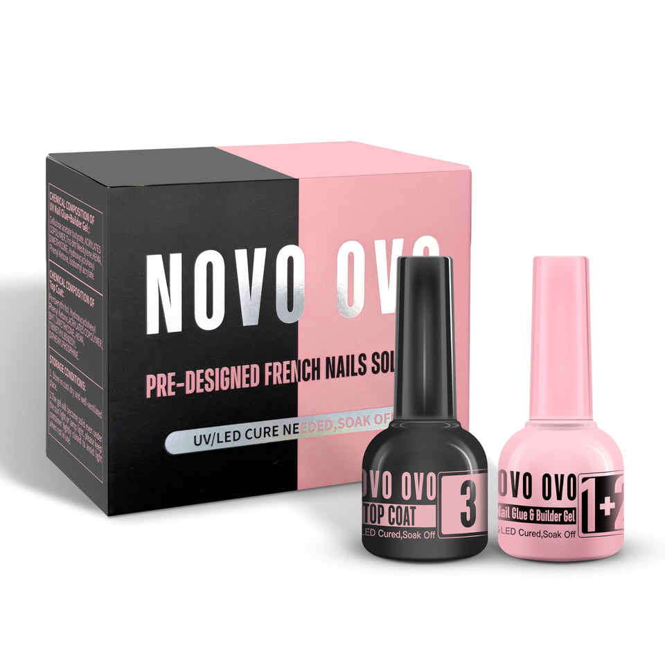 NOVO OVO kit front packaging showing both bottles and benefit of all‑in‑one system