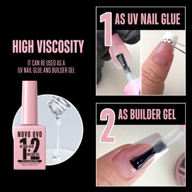 NOVO OVO pink bottle close-up showing gel texture and high-viscosity bonding benefit