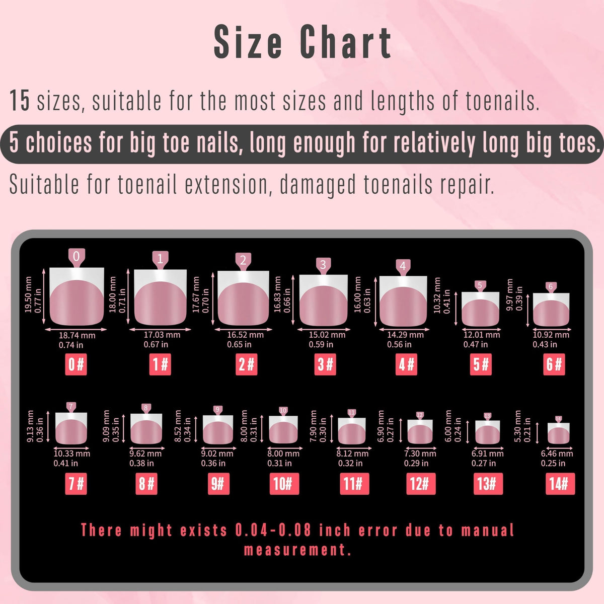 NOVO OVO toenail tips beside a ruler showing scale and customizable length benefit