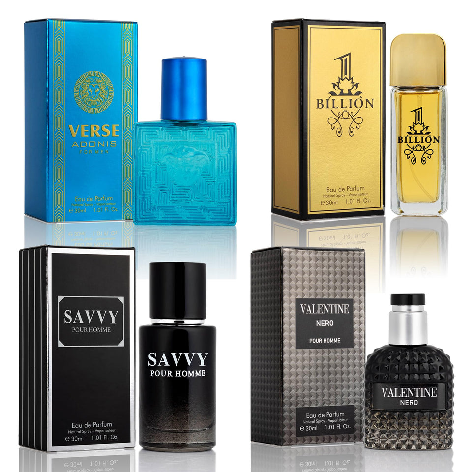 NovoGlow front view of four 30ml bottles showing variety and travel convenience