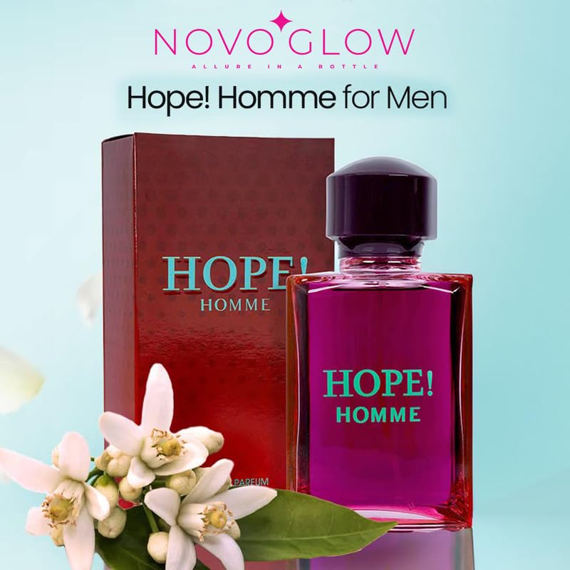 NovoGlow side label close up highlighting fragrance name and notes