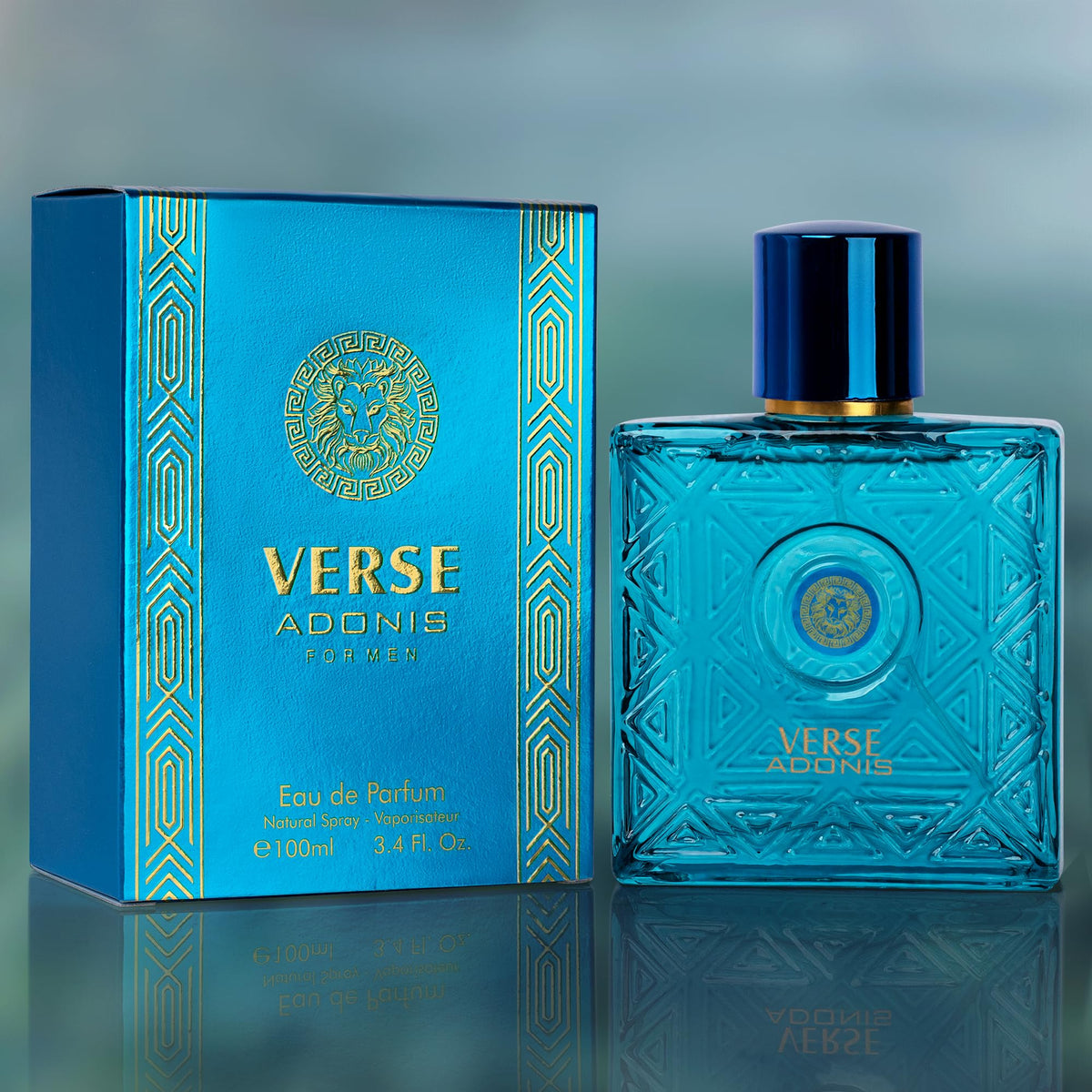 Novoglow Verse Adonis bottle staged with everyday items to suggest daily wear