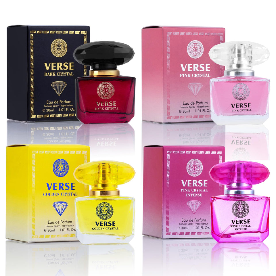 NovoGlow front packaging showing four mini perfumes, elegant gift presentation