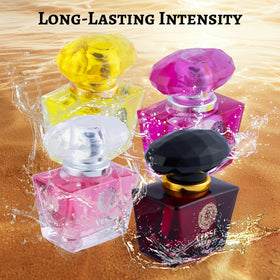 NovoGlow Verse Golden Crystal bottle profile, warm luminous scent for evenings