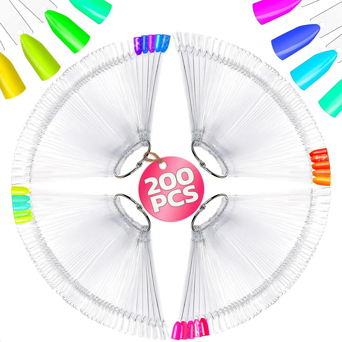 Novsix front view of 200 clear swatches and metal rings for quick selection