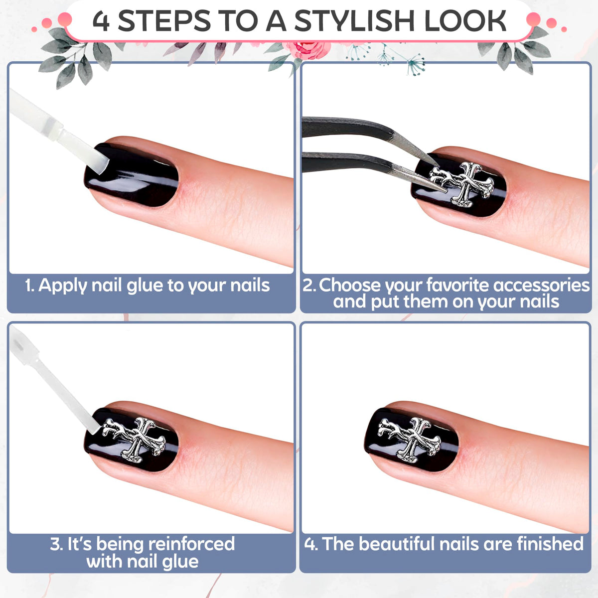 Novsix charms being set with gel adhesive in a salon for lasting wear