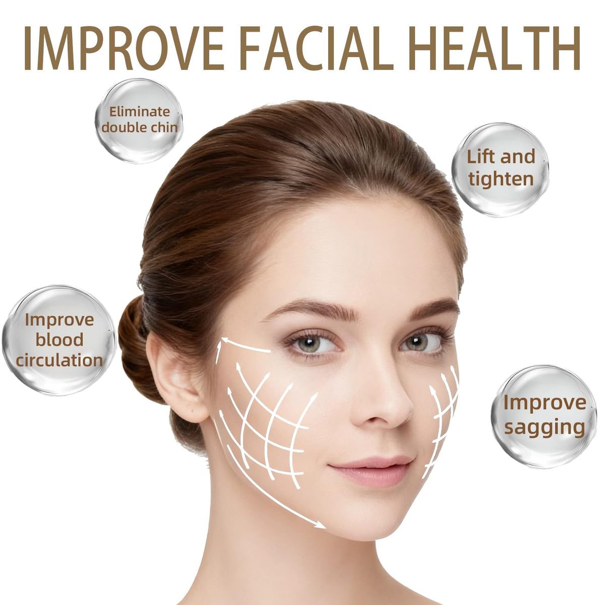 NOVWEE brush in use along jawline to sculpt and reduce puffiness