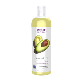 NOW avocado oil front bottle showing label and 16 oz size, highlights purity