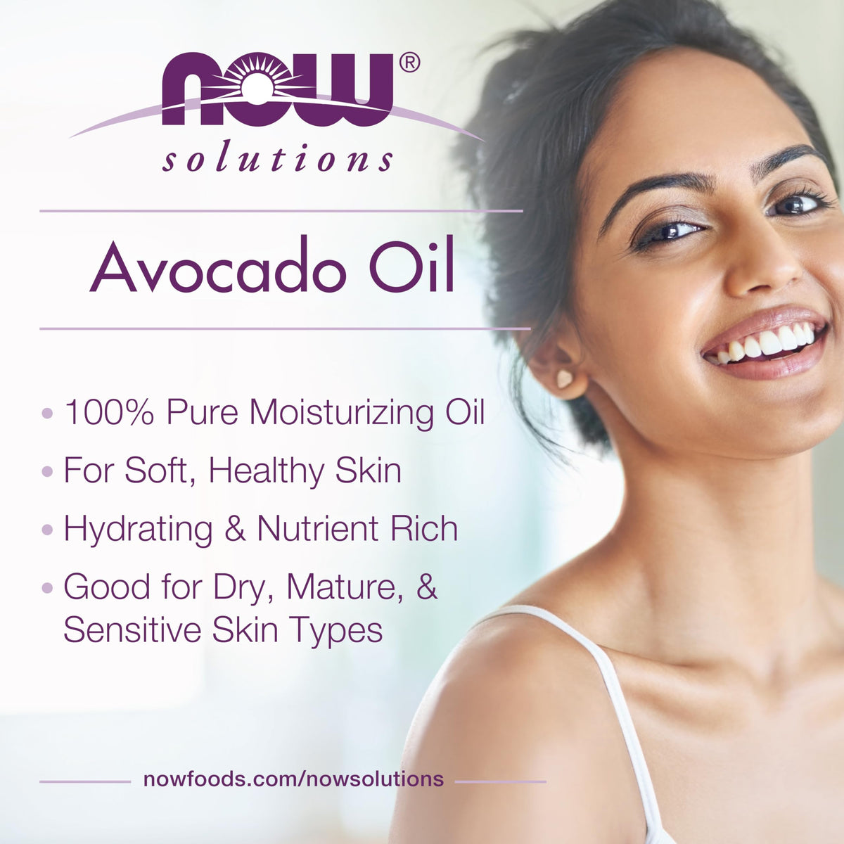NOW avocado oil applied to hands demonstrating smooth absorption and softness