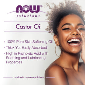 NOW Foods castor oil applied to hand illustrating immediate softening and moisturization