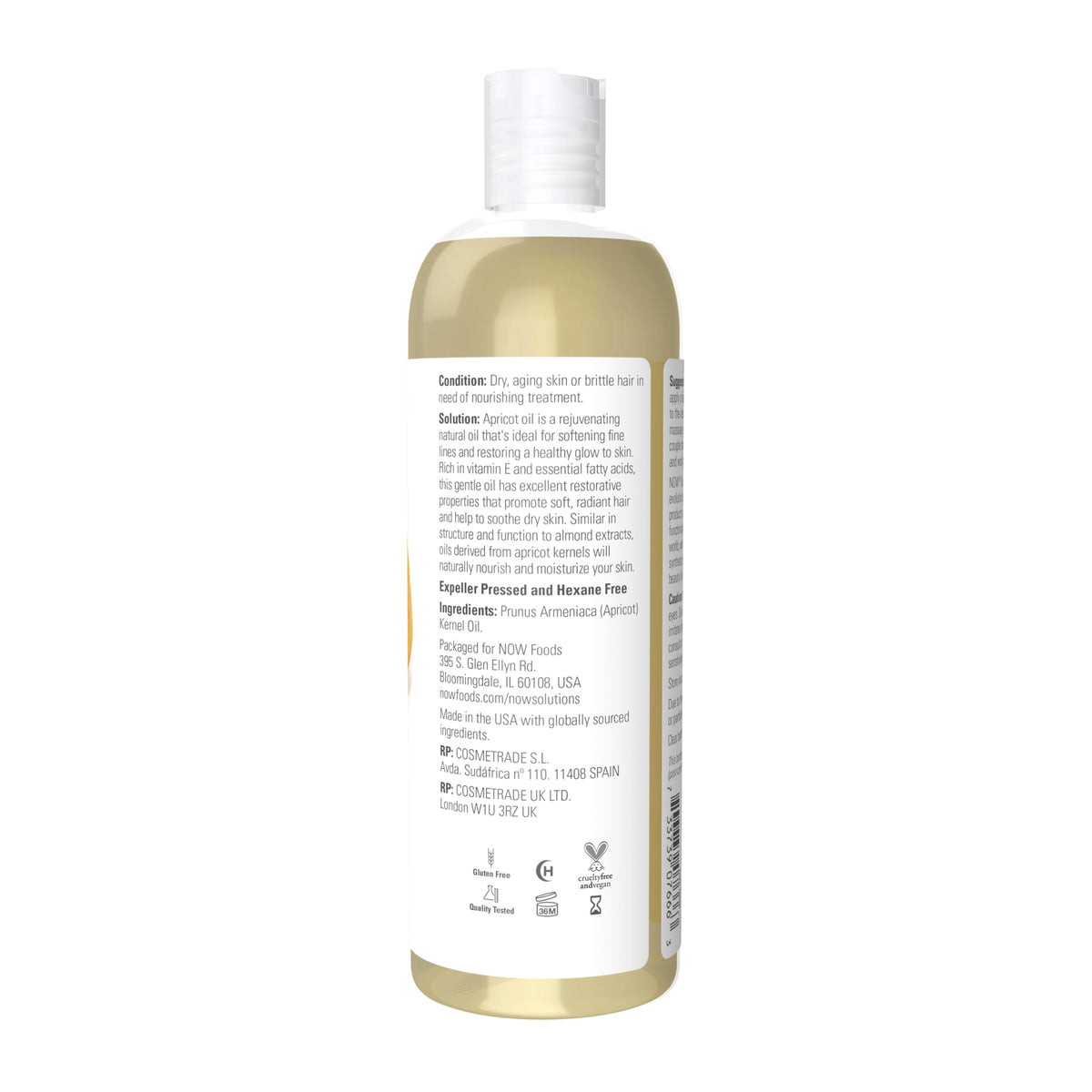 NOW Foods pouring apricot kernel oil texture for lightweight hydration