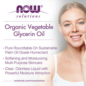 NOW Foods glycerin applied to hand showing immediate softening benefit