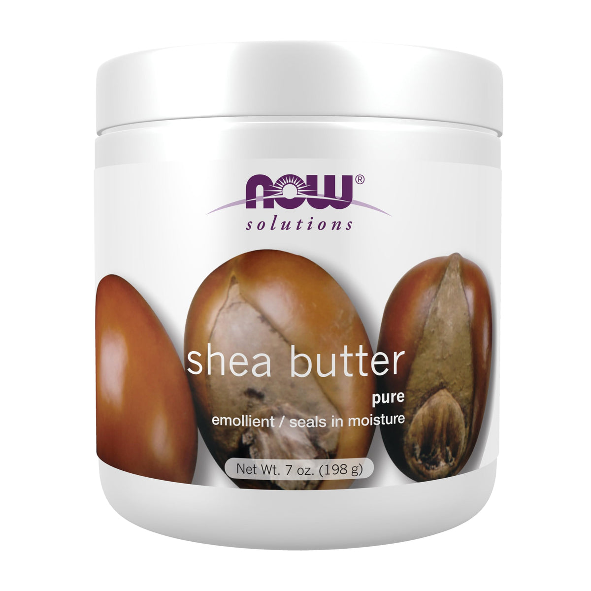 NOW Foods shea butter front jar showing clean packaging and ingredient purity