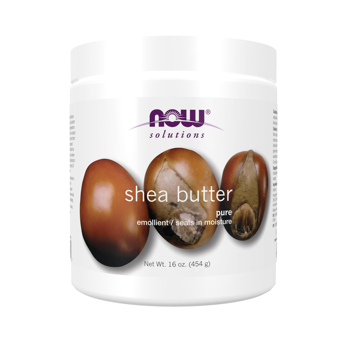 NOW Foods shea butter front jar showing packaging and size benefit