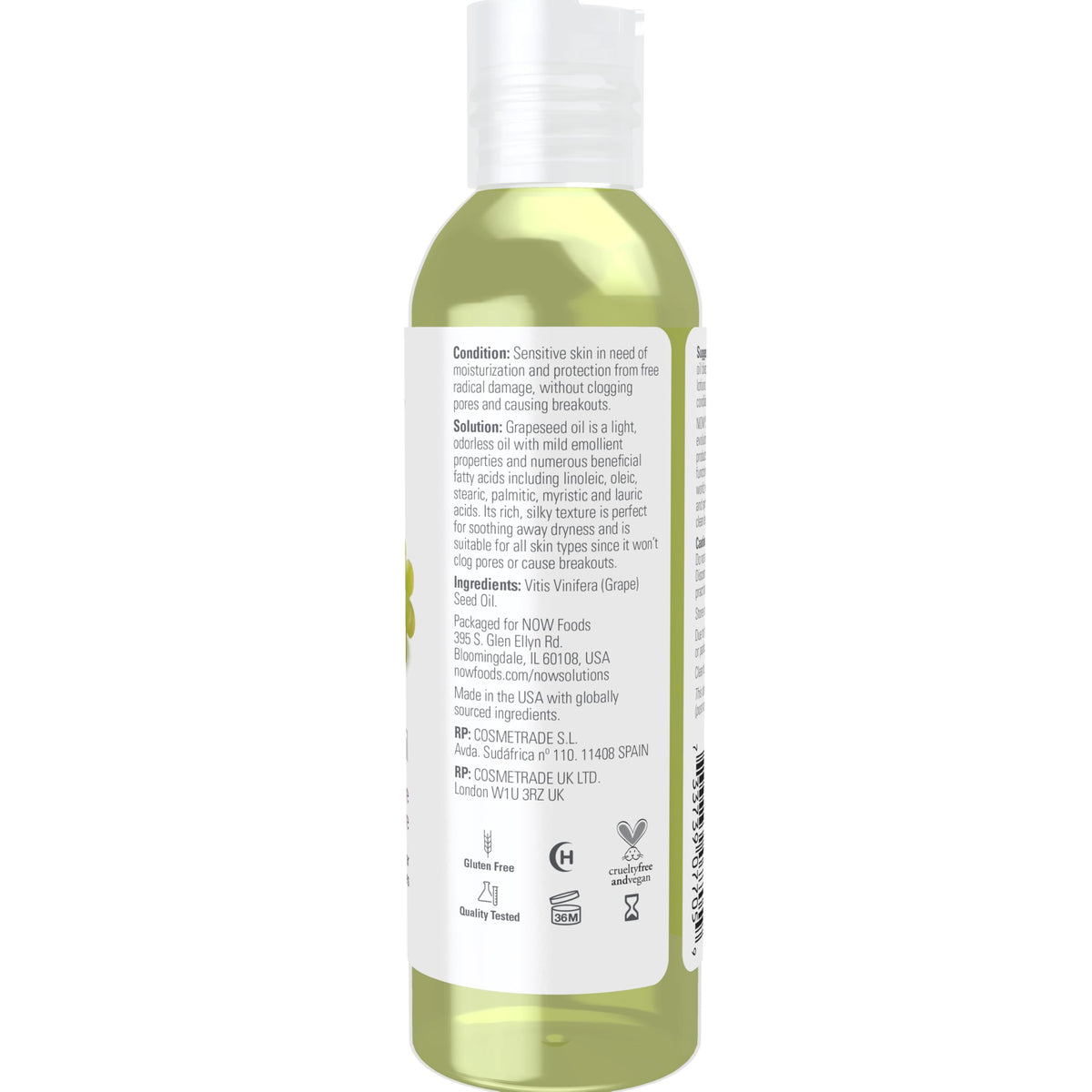 NOW grapeseed oil silky drop texture highlighting fast absorption