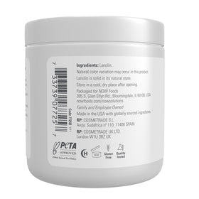 NOW Foods open jar with lanolin on fingertip, easy targeted application benefit