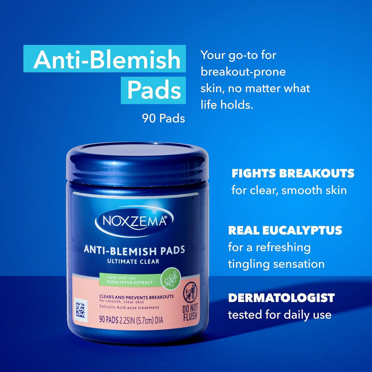 Noxzema anti-blemish pads jar top with accessible pads to exfoliate pores