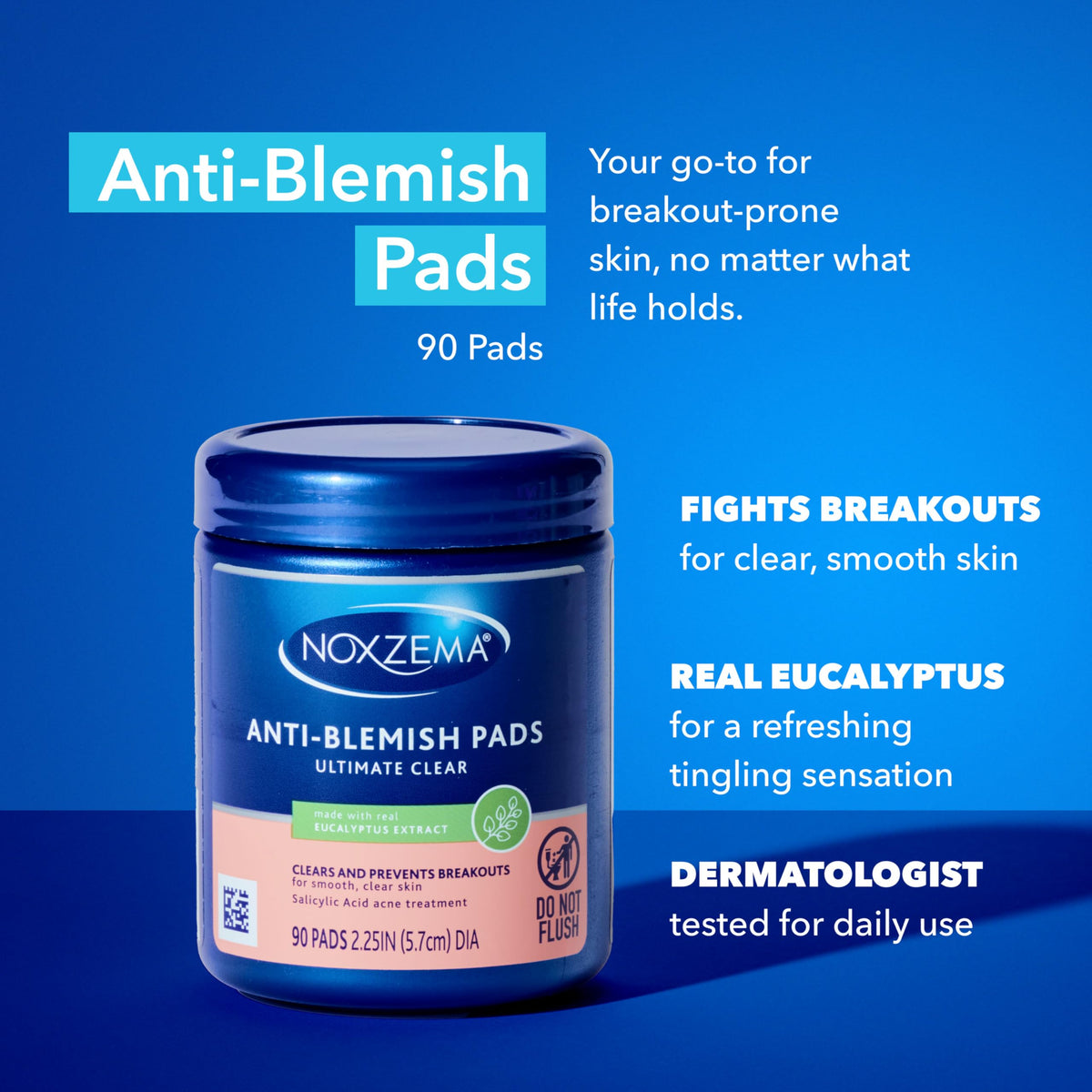 Noxzema open jar of pads emphasizing easy, premoistened application