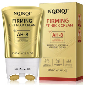NQINQI front packaging showing neck cream jar and roller for visible lift