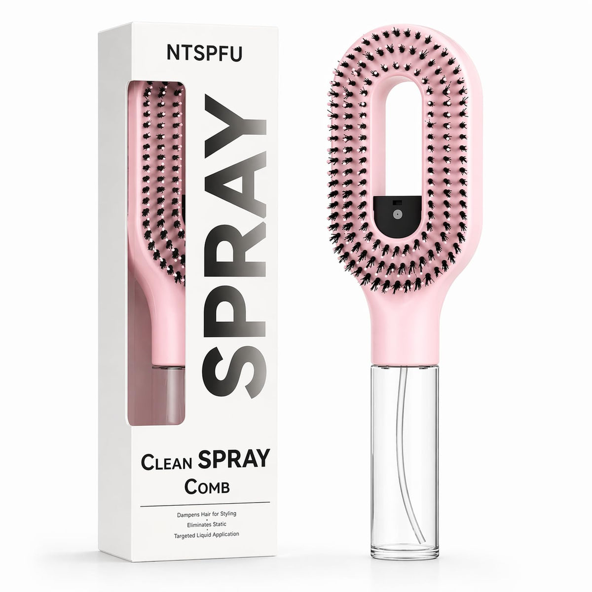 NTSPFU front view of pink misting brush showing compact design and easy grip