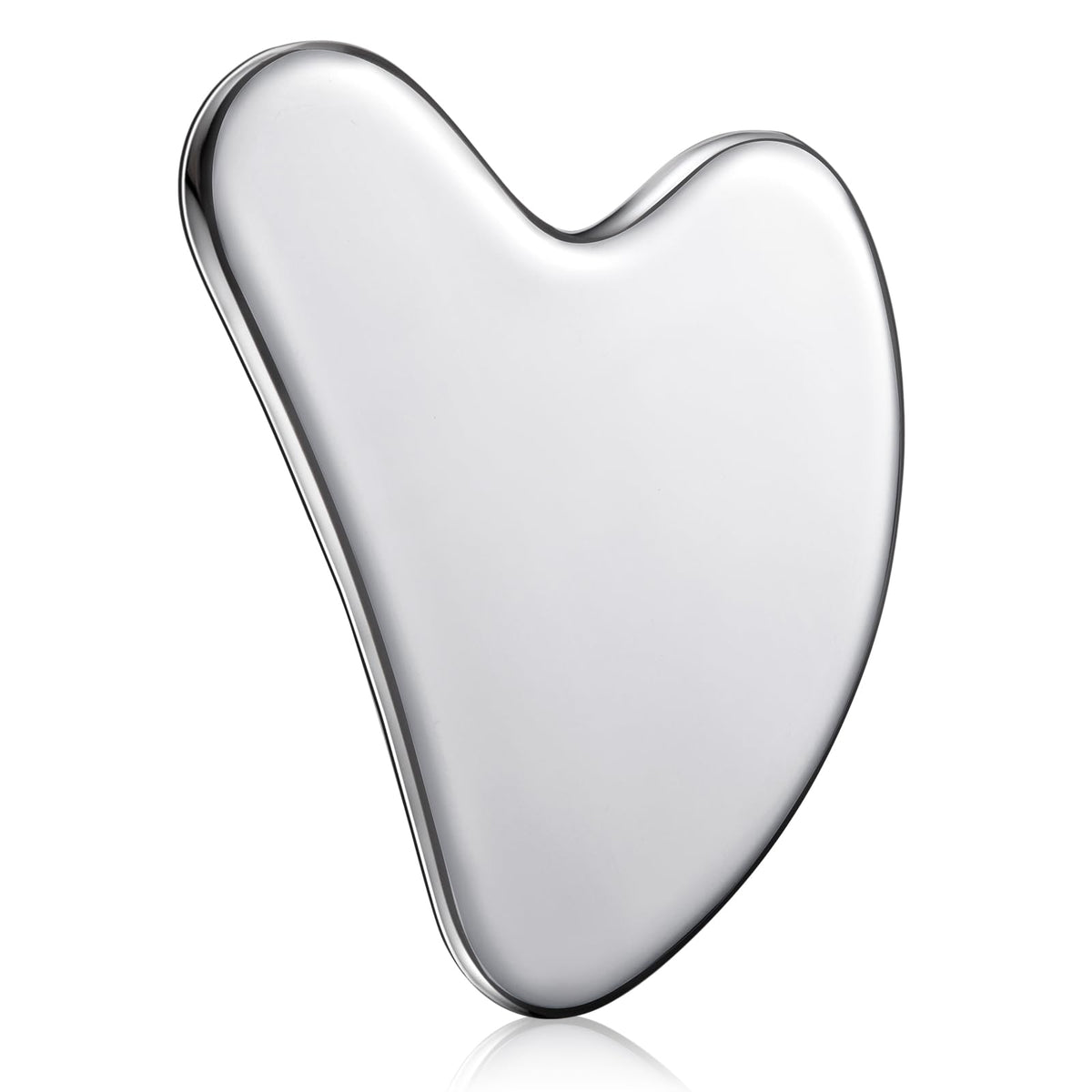 Nuanchu front view of stainless steel gua sha showing shape and edges for precise sculpting