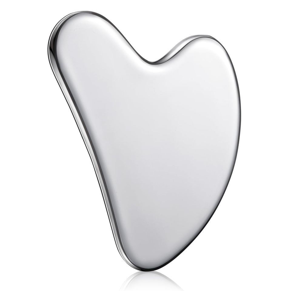 Nuanchu front view of stainless steel gua sha showing shape and edges for precise sculpting
