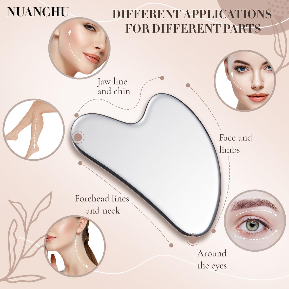 Nuanchu tool used along jawline demonstrating face sculpting and tension release benefits