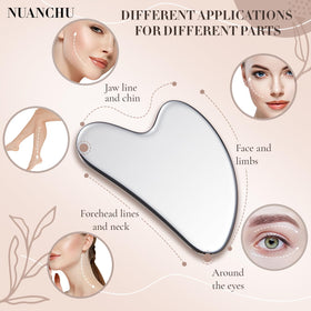 Nuanchu tool used along jawline demonstrating face sculpting and tension release benefits