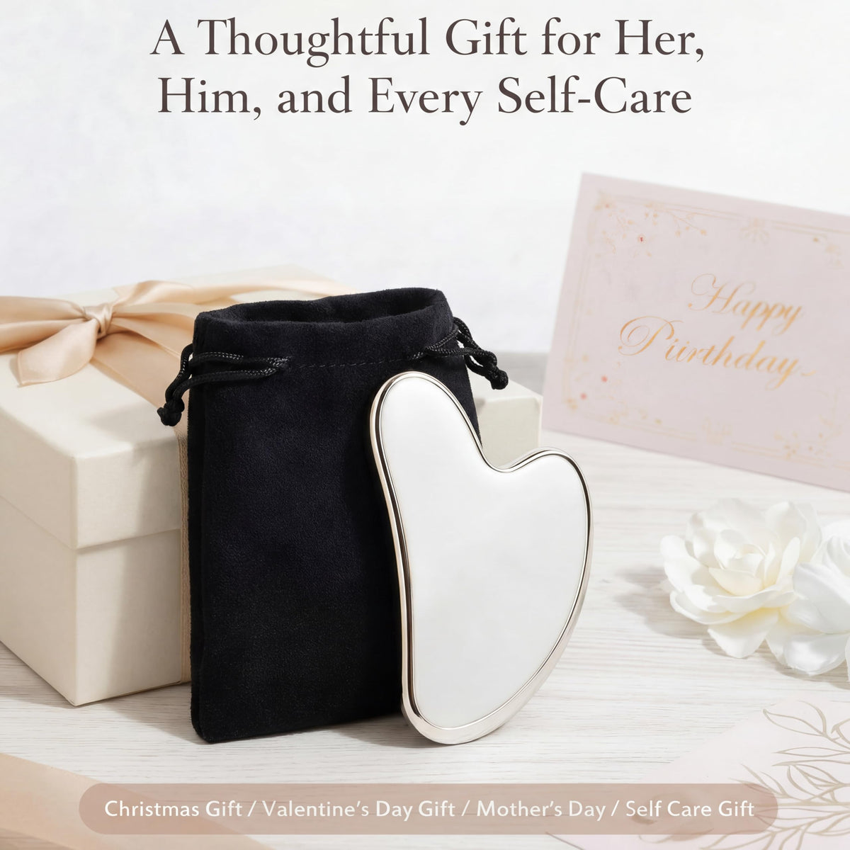 Nuanchu product and packaging styled together conveying ready-to-gift skincare tool
