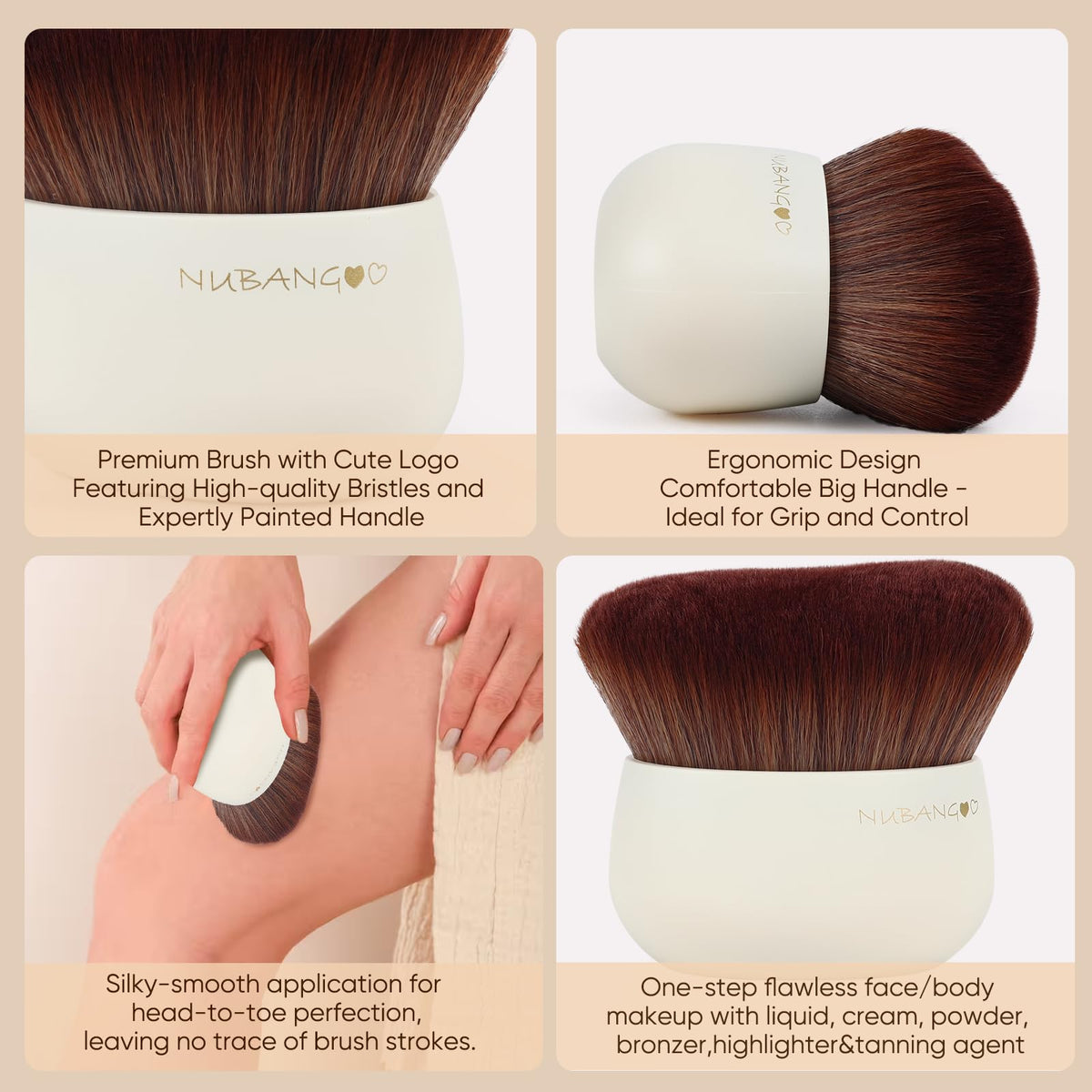 nubangoo brush applying self-tanner to leg for even streak-free finish