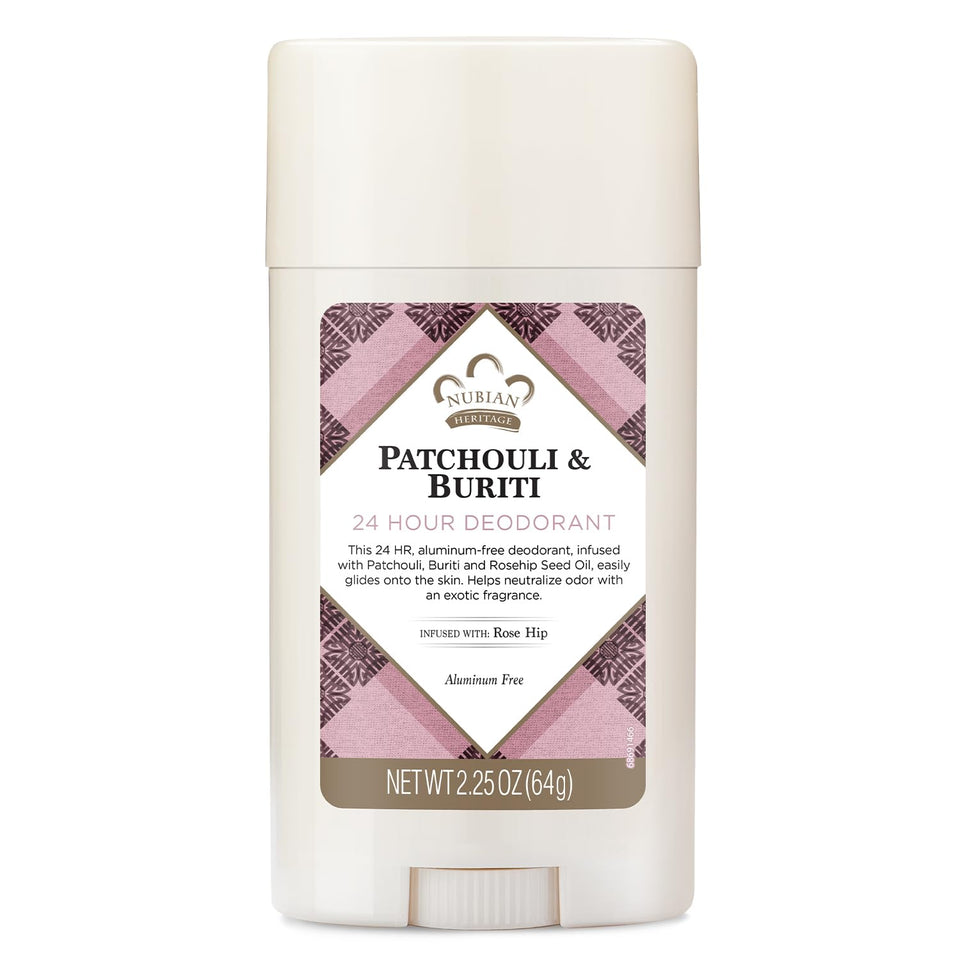 Nubian Heritage front packaging showing patchouli scent and benefits