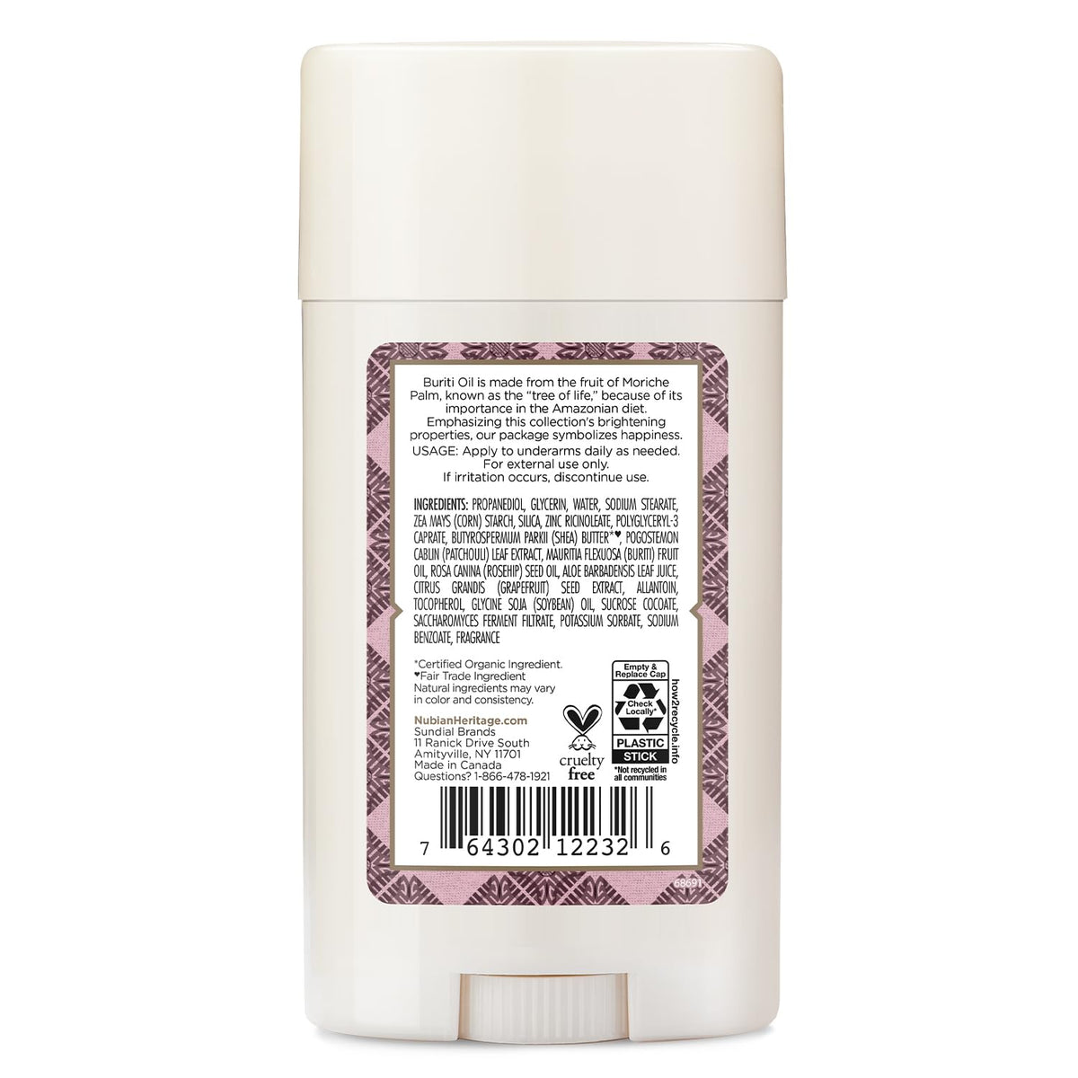 Nubian Heritage open stick texture highlighting moisturizing formula benefits