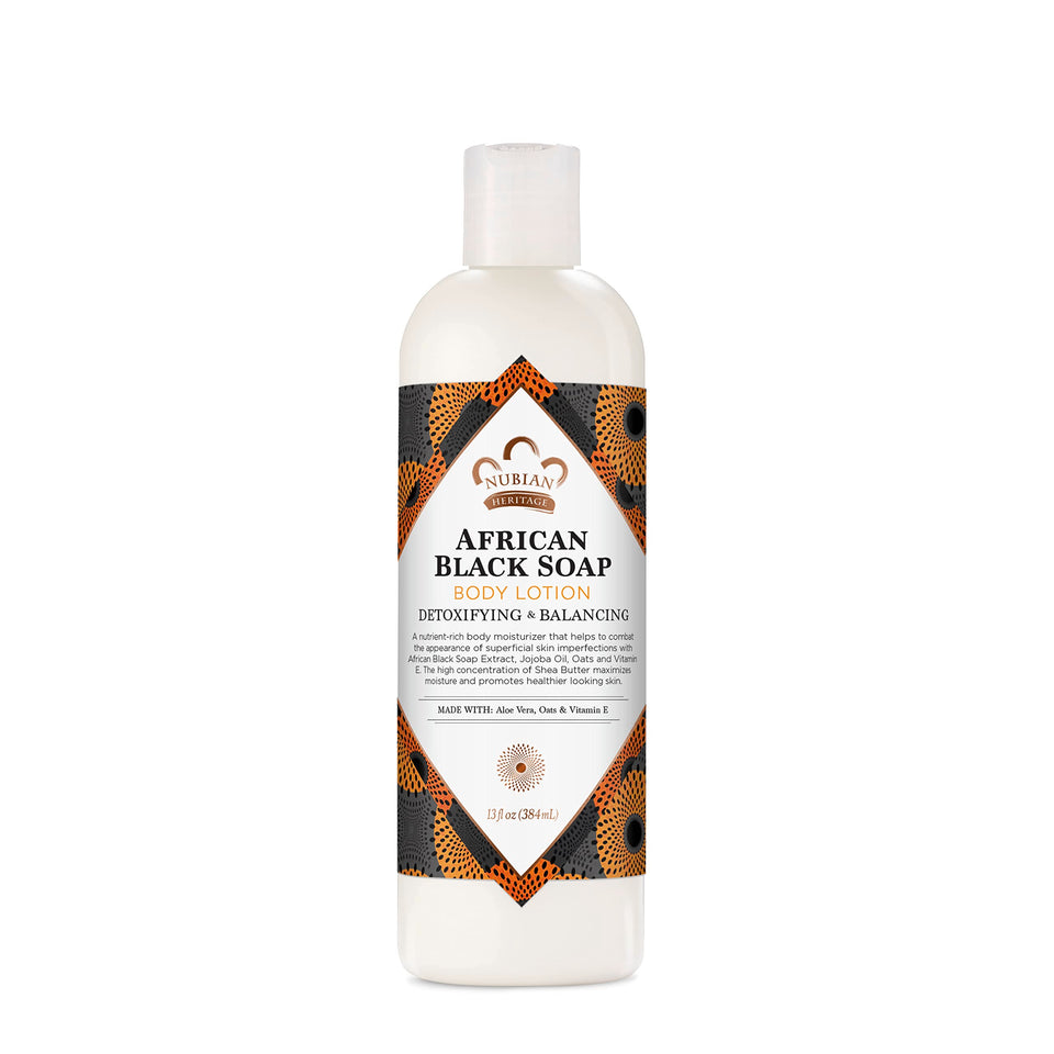Nubian Heritage front bottle showing product branding and 13 oz size, clear benefit of hydration