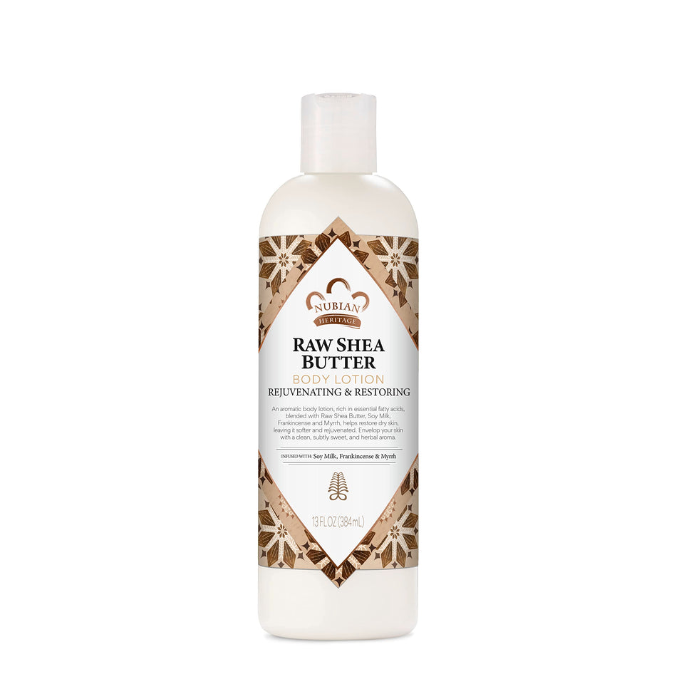 Nubian Heritage front packaging showing bottle and product name, emphasizes moisturizing benefits
