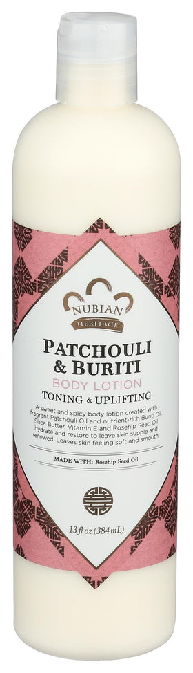 Nubian Heritage front packaging showing bottle and label benefit hydrates skin