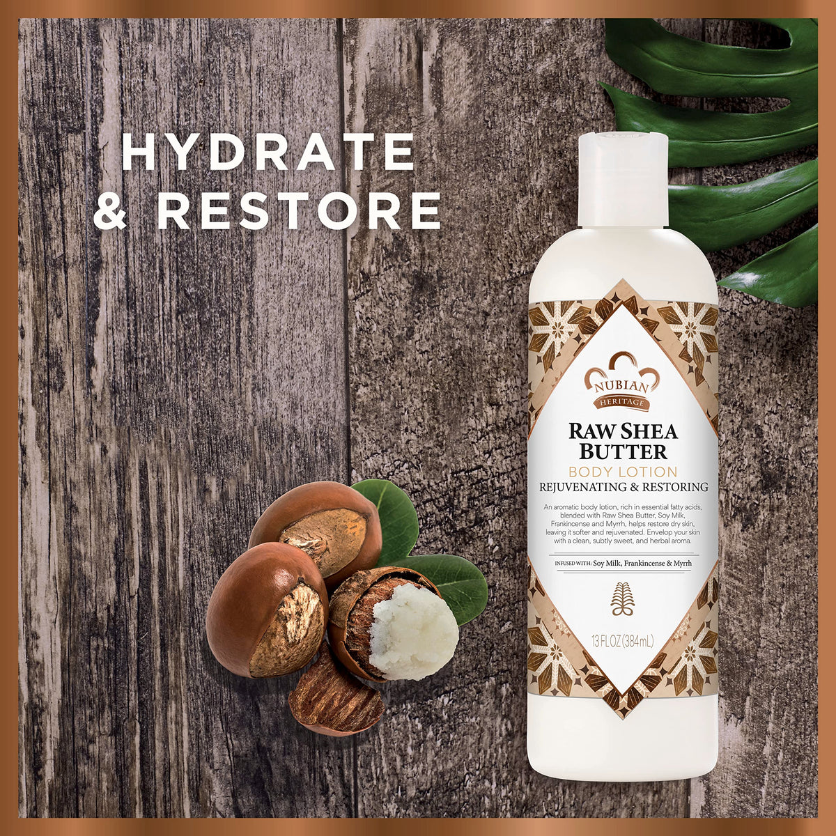 Nubian Heritage lotion texture on fingertip, highlights rich absorbent hydration