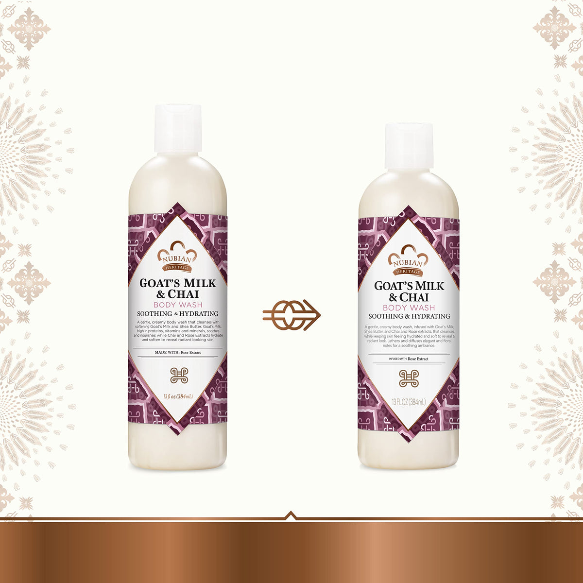 Nubian Heritage rose and chai botanicals close-up conveying warm floral scent