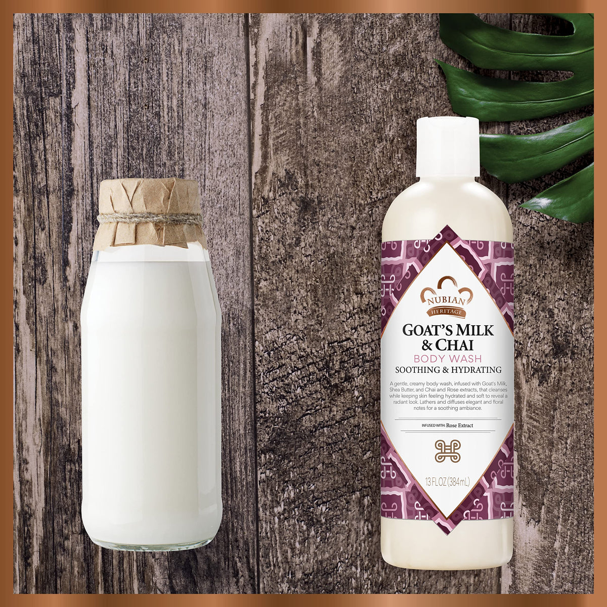 Nubian Heritage shea butter and goat's milk flatlay showing nourishing ingredients