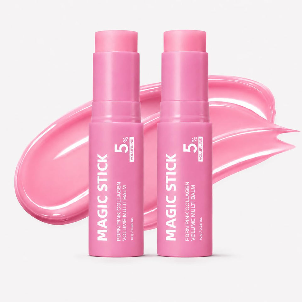 NUDENTA front view of pink collagen multi balm stick showing compact design