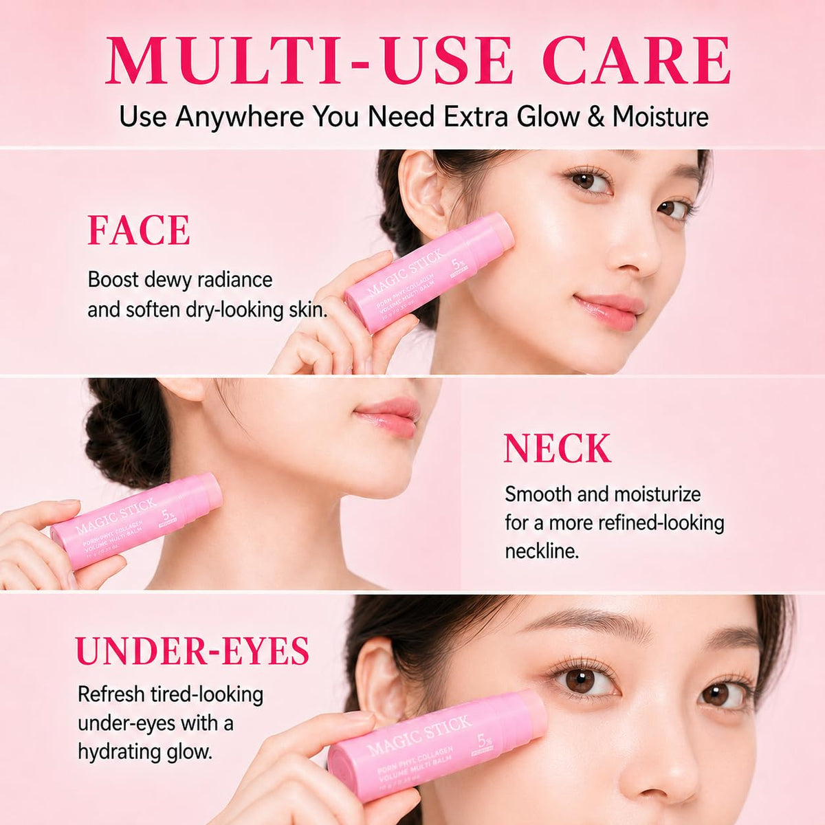 NUDENTA under-eye application demonstrating smoothing and brightening effect