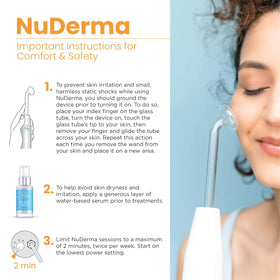 Pure Daily Care NuDerma comb wand shown used on scalp to stimulate follicles and refresh hair