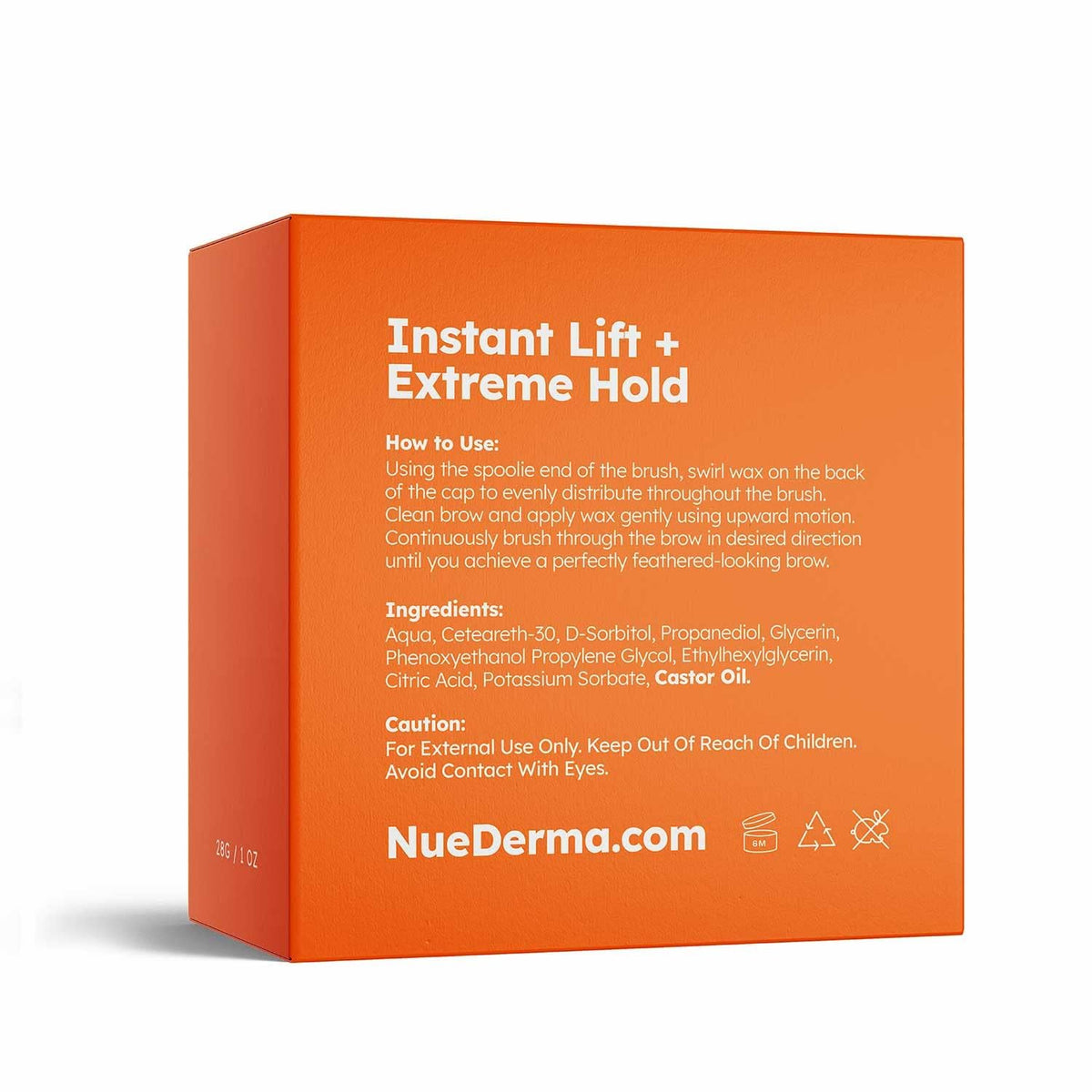 NueDerma label detail close-up showing product information and ingredient transparency