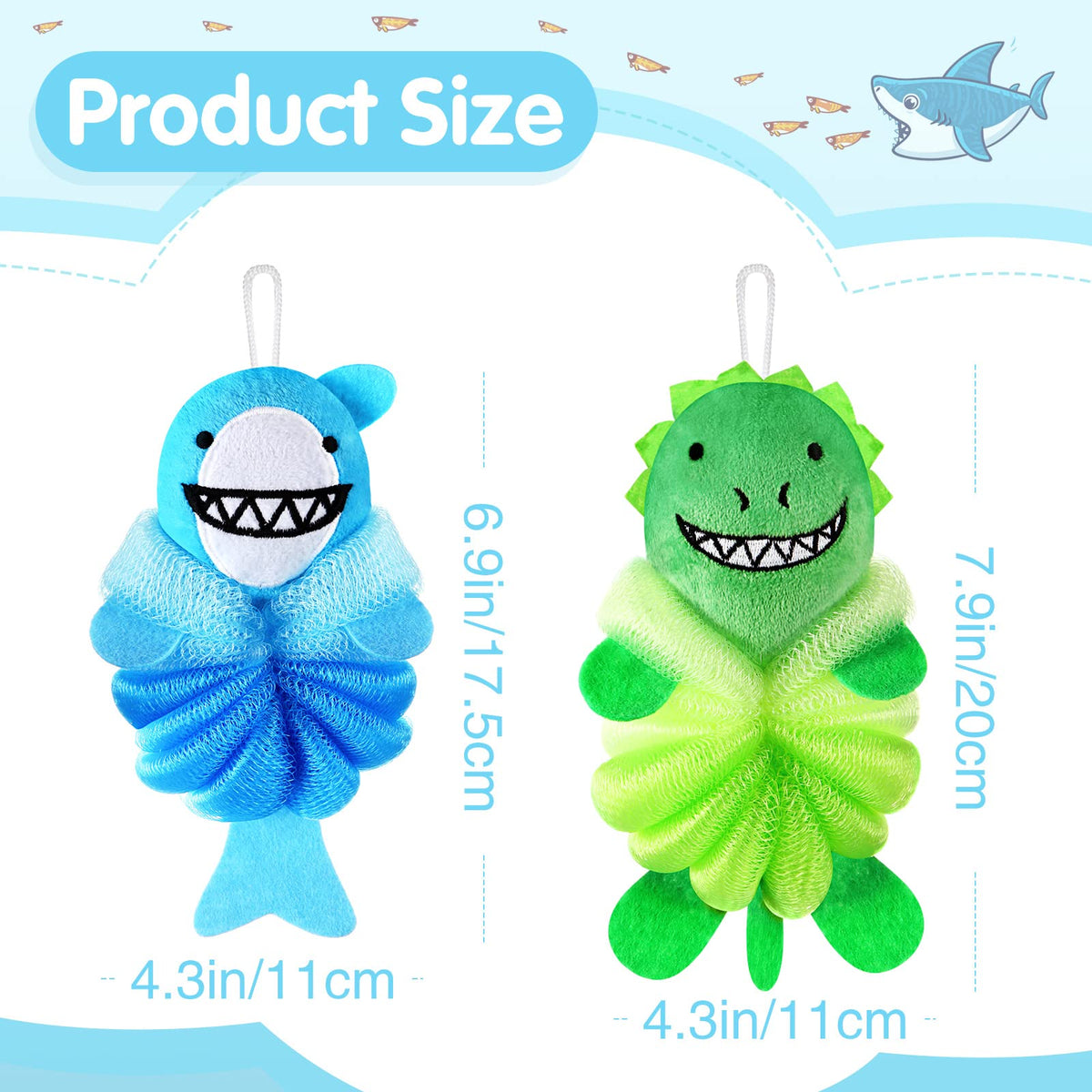 Close-up of Nuenen blue shark loofah details and fabric that creates abundant foam gently