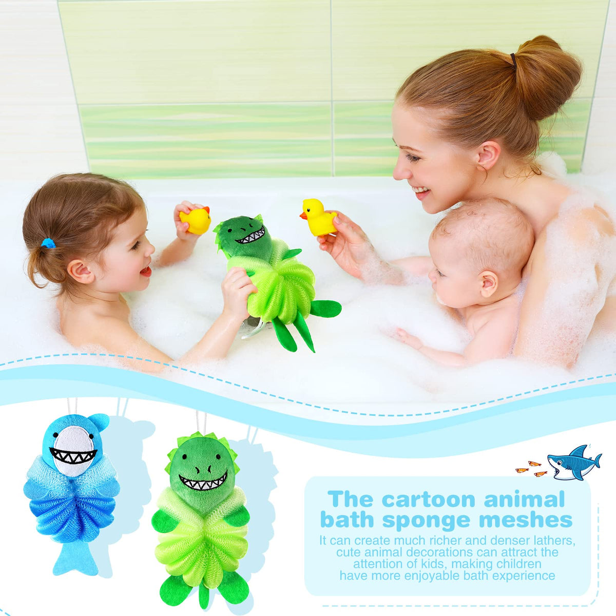 Nuenen loofah in a child's hand to show size and easy grip for toddler independence