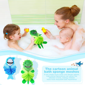 Nuenen loofah in a child's hand to show size and easy grip for toddler independence