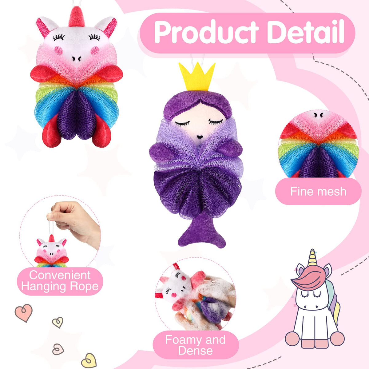 Nuenen loofahs held in a toddler hand illustrating easy grip and child-friendly size