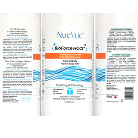NueVue product still life on neutral background emphasizing clean formulation