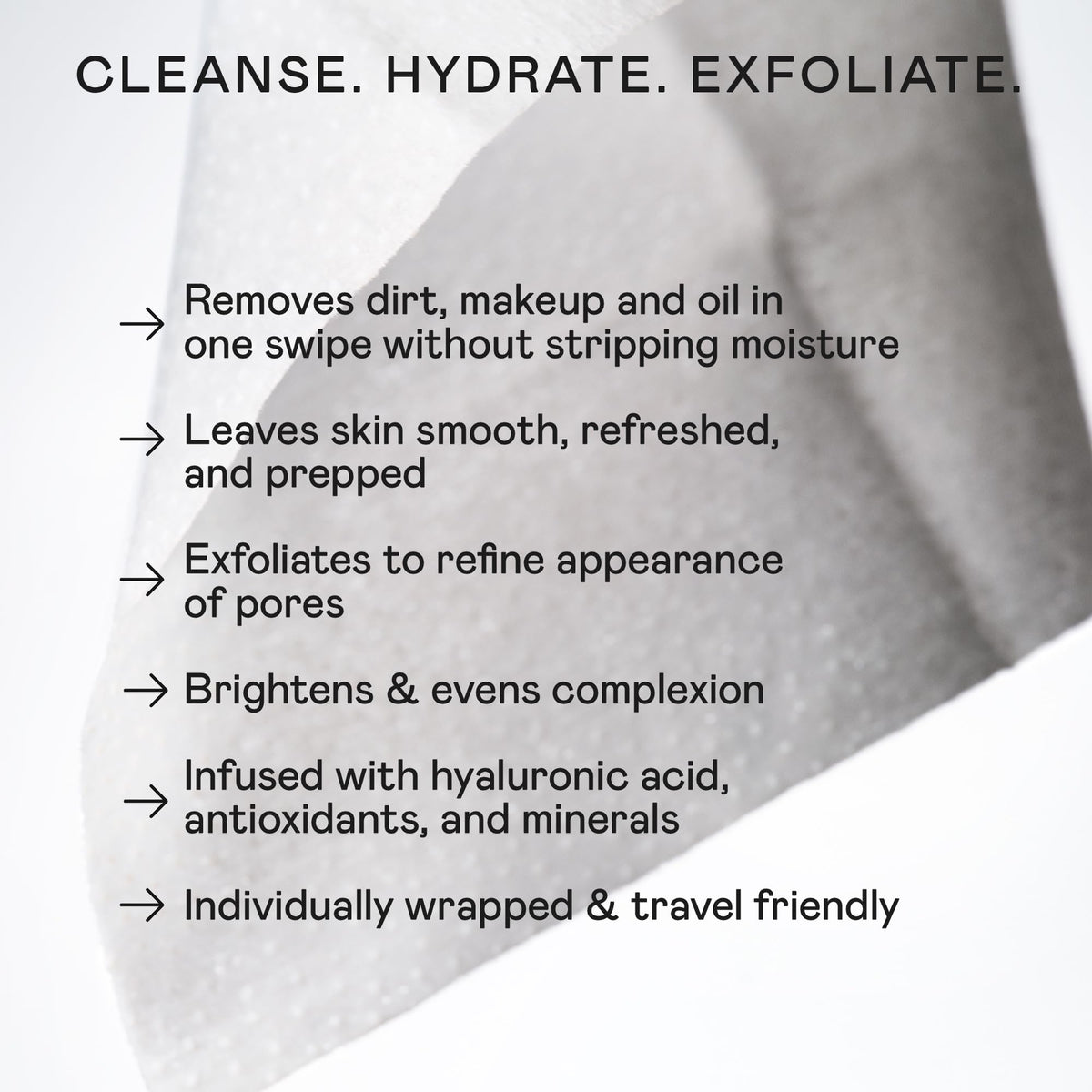 NuFACE dual-sided towelette close-up showing smooth cleansing side and textured side for exfoliation