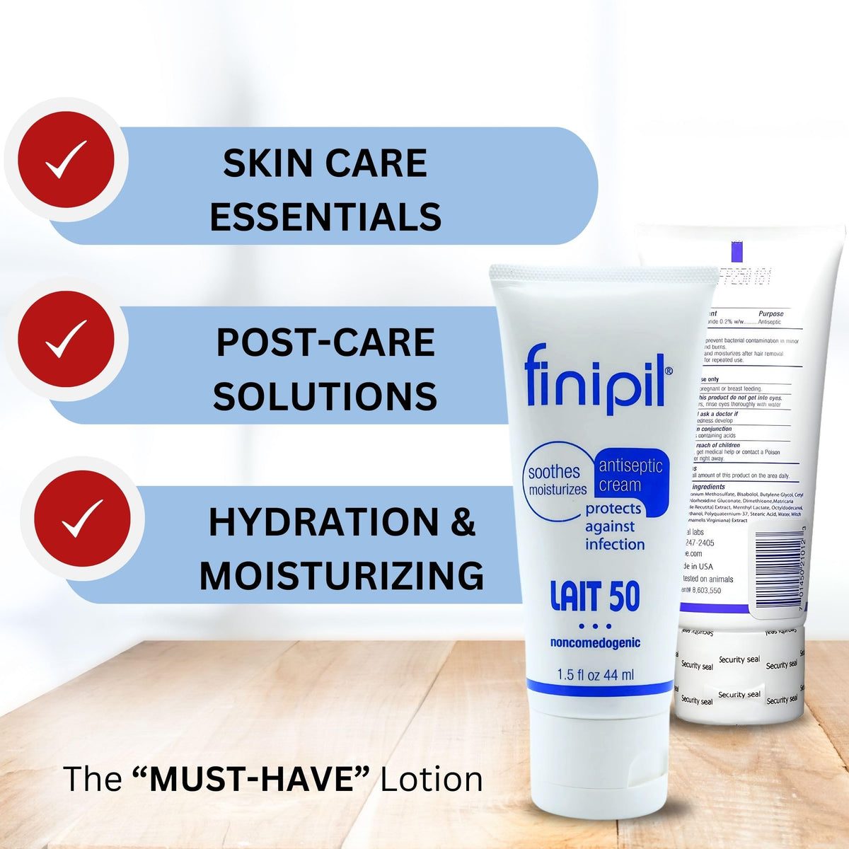 Nufree Finipil Lait 50 lotion texture close-up for quick absorption benefit